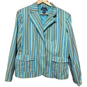 Evan-Picone Single-Breasted Striped Blazer Jacket Cotton Blend Women's Size 16